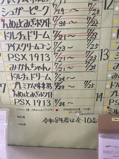 本日は４品種です。雨が全くふりません。価格とサイズのダウン状態が続行しています。