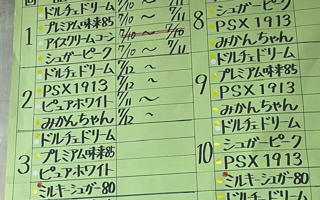 本日も4品種。ホワイトの品種がかわりました